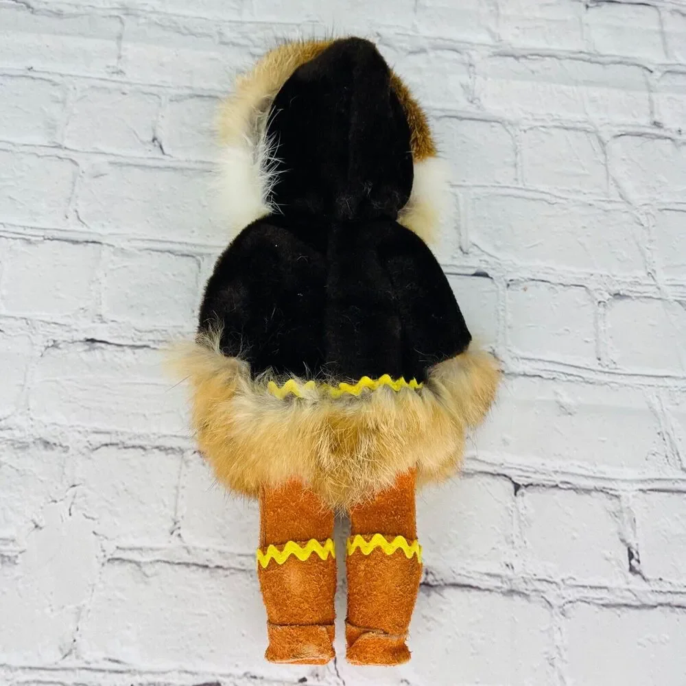Vintage Artist Eskimo Girl Inuit Doll Native Alaskan Carlson Real Rabbit Fur